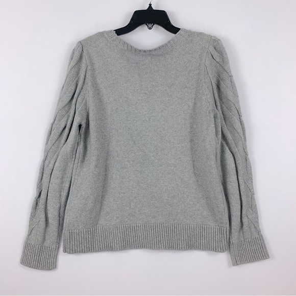 CECE Heather Grey Cable Knit Crewneck Sweate - Picture 6 of 8